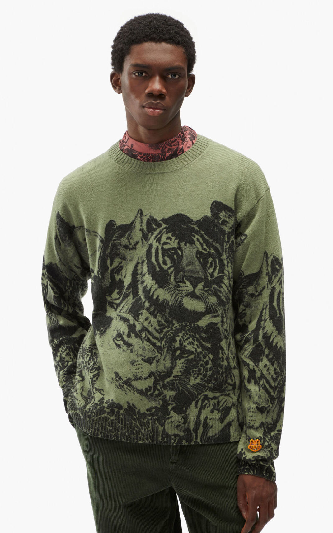 Kenzo Wild虎s loose wool セーター メンズ ライト緑 - PLCZRV941